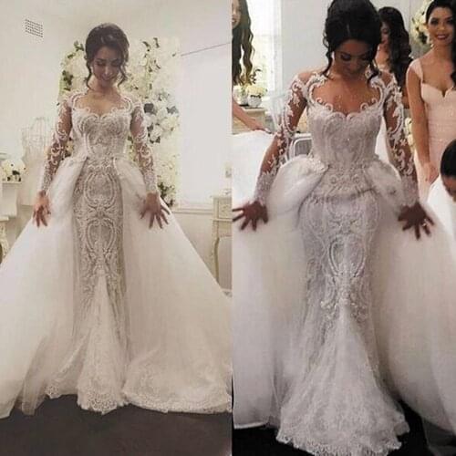 SuperKimJo Detachable Skirt White Wedding Dresses for Bride Robe De Mariage Lace Applique Beaded Luxury Wedding Gown