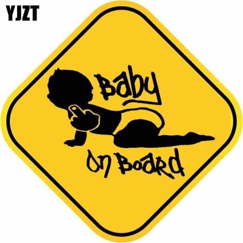 YJZT 13.5CM*13.5CM BABY ON BOARD Car Sticker A Boy With A Middle Finger PVC Decal Warning 12-40421