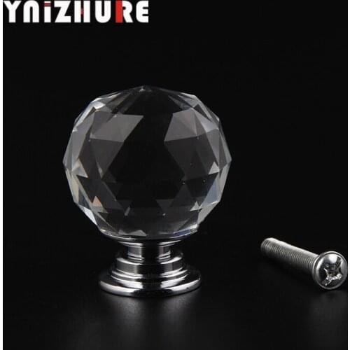 YNIZHURE 30mm Quality Crystal Ball Design Clear Crystal Glass Knobs Cupboard Drawer Pull Kitchen Cabinet Wardrobe Handles Hardwa