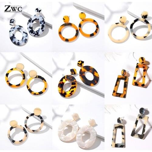 ZWC Bohemia Acrylic Resin Large Drop Earrings for Women Leopard Round 2019 Simple Geometric Dangle Earrings Fashion Jewelry Gift