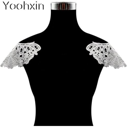 1pair HOT White cotton embroidery flower lace collar Fabric Sewing Applique DIY patches ribbon trim neckline wedding dress decor