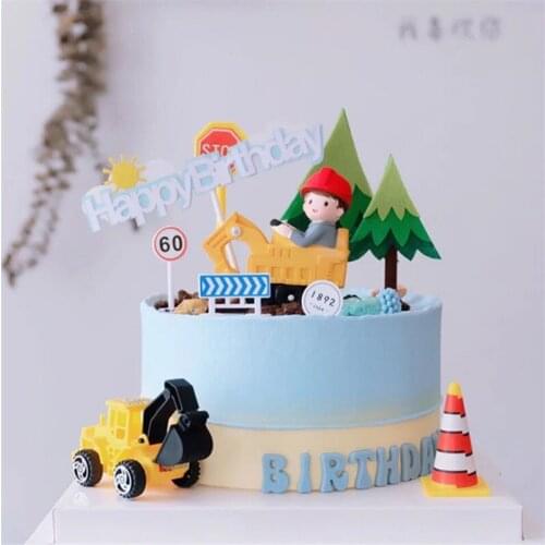 1pcs Gineering Truck Bulldozer/excavator Creative Cartoon Boy Birthday Cake Decoration Top Hat Baking Decoration Crafts