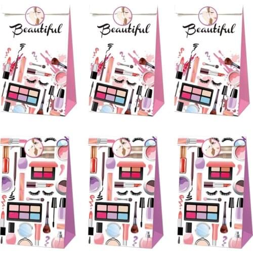 24pcs Makeup Paper Gift Bags Spa Day Makeup Party Favor Bags Cosmetics Party Paper Bags with Stickers for Decoration Supplies