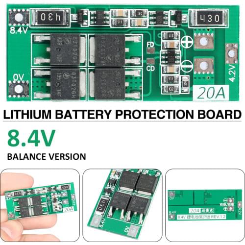 2S 8.4V 20A 18650 Lithium Battery Protection Board with Balanced 20A Current BMS Board Standard Balance