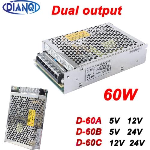 Dual output power supply 60w 12V 24V power suply D-60C ac dc converter good quality