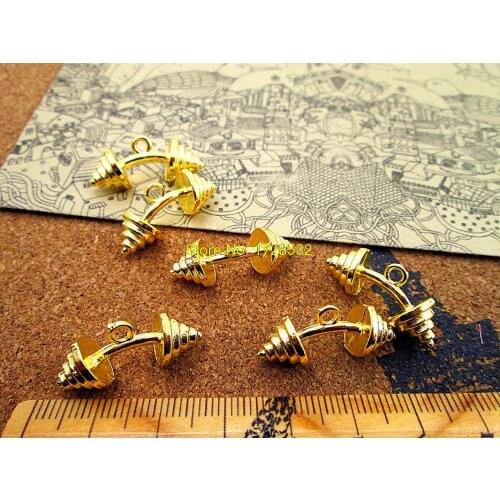 8pcs-- 25*10mm gold plated 3D BENDING barbell Charms Pendants