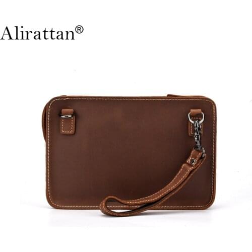Alirattan New Men Retro Cowhide Clutch Design Genuine Leather Handbags Fashion Cowhide Shoulder Bags Envelope Bag K298