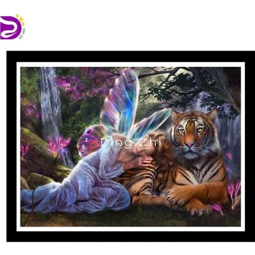 Full Square/Round Drill 5D DIY Diamond Painting Fairy Elf Tiger Embroidery Cross Stitch Woman And Animal Mosaic Home Decor Gift