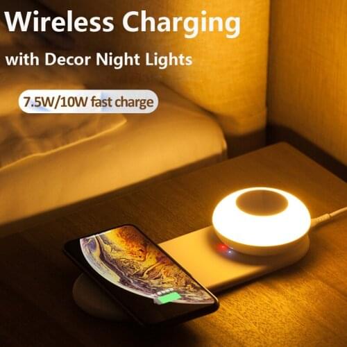 Qi Wireless Charger Night Lamp for iPhone 12 11 Pro SE2 XR XS Max 8 Plus Samsung S10 S9 S20 Note10 9 10W Fast Charging Pad