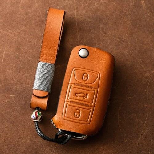 Genuine leather car key case cover fob key chain For vw Polo Bora Beetle Tiguan Passat Golf Skoda Fabia Octavia Seat Leon Toledo