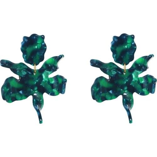 European and American High-Grade Light Blooming Pattern Resin Flower Exaggerated Looks Thin Face Fresh Earrings