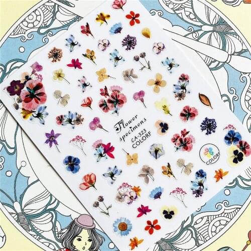 CA-188 CA-323 Watercolor ink flowers transparent flowers 3D Back glue Nail Art Stickers Decals Sliders Nail ornament decoration