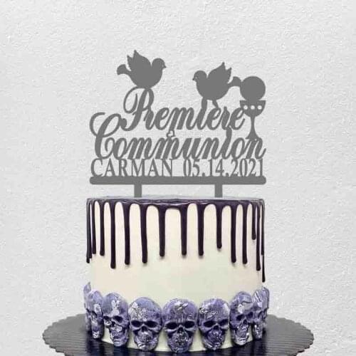 Customized Name Date French Première Communion Acrylic Cake Topper For Kids First Communion Party Cake Decoration Topper