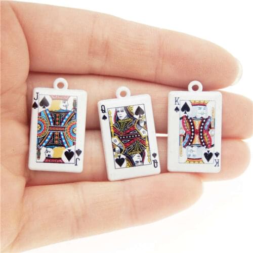 Julie Wang 3PCS Poker Card Charms Mixed Jack Queen King Alloy White Plated Necklace Pendant Jewelry Making Accessory