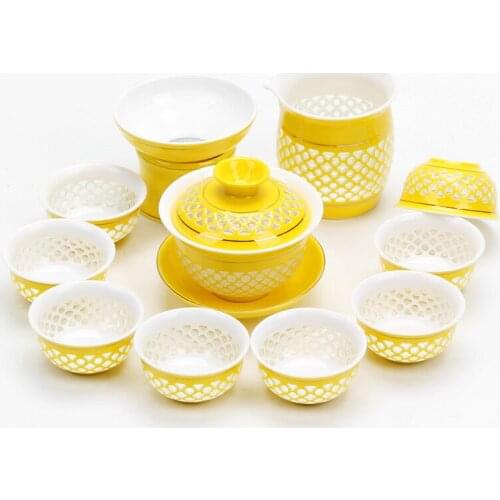 Ceramic Kung Fu Tea Set Rainbow Cup Gold Line Blue and White Porcelain tea set