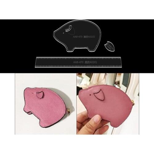 Diy handmade leather goods cartoon piglet coin purse coin bag acrylic pattern drawing design leather art template