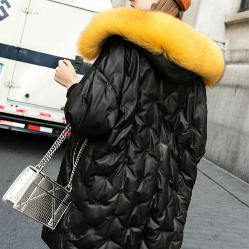 Sheepskin Genuine Leather Jacket Natural Fox Fur Collar Duck Down Winter Coat Women Veste Femme BL761 YY774