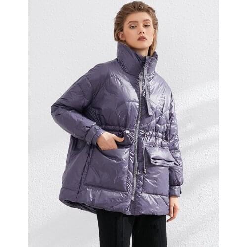 Aachoae Pure Winter Lightweight Down Jacket Women Thick Warm Batwing Long Sleeve Loose Doudoune Pocket Ultra Light Duck Down