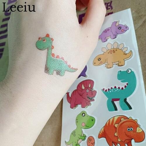 Leeiu 10 Sheets Temporary Cartoon Dinosaur Tattoo Sticker Kids Birthday Decoration Baby Shower Jungle Dinosaur Party Favors