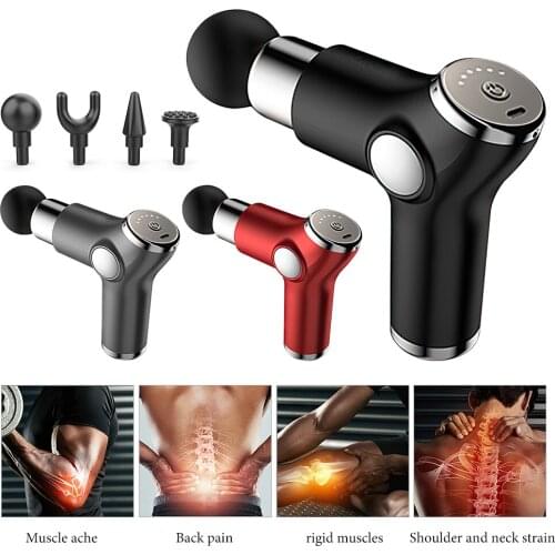 Mini Fascial Massager USB Charging Massage Device Electric Portable Meridian Fitness Muscle Relaxer Massager Gun 4 Heads 6 Gears