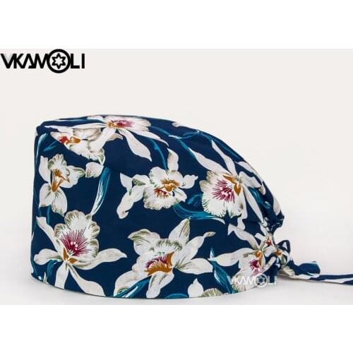 Fashion scrubs caps Adjustable cotton Flower printing hats High Quality adjustable sweat-absorbent Elastic multicolor scrubs hat