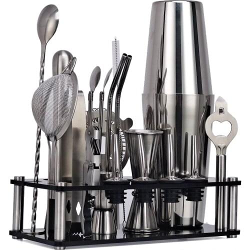 20-Piece Cocktail Shaker Set Acrylic Stand,Bartender Kit,For Mixed Drinks Martini Home Bar Tools Stainless Steel