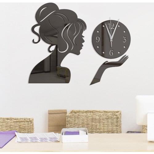 Wall Clock Girl Mirror Sticker Acrylic Waterproof Decal Home Decor Sticker Art Living Room Accessories home decoration