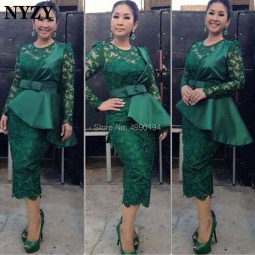 NYZY C101 Chic Dark Green Lace Long Sleeve Evening Dress Short Wedding Party Gown Robe Cocktail vestido coctel 2019