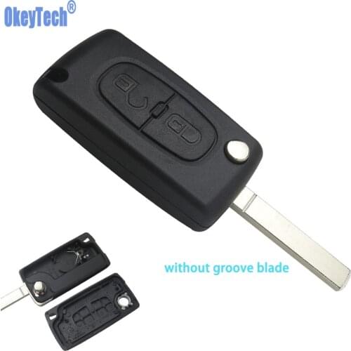 OkeyTech 2Button Flip Remote Car Key Case Shell For Peugeot 107 207 307 307S 308 407 607 2BT For Citroen C2 C3 C4 C5 C6 C8 Xsara