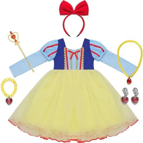 Girl Snow White Tutu Princess Dress Baby Kids Cosplay Costume Fancy Bow Dress Headband Princess Party Clothes Christmas
