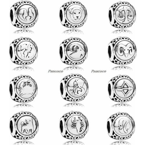 Authentic 925 Sterling Silver Aquarius Libra Leo Virgo Twelve Constellations Beads Fit Pandora Bracelet & Necklace Jewelry
