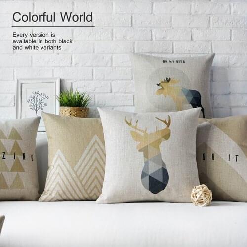 Nordic Styles Geometric Bear Deer Home Decor Pillow (Do not include Filling) Linen Cotton Cushion Decorative Throw Pillows