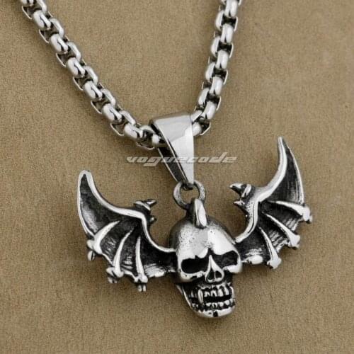 316L Stainless Steel Devil Wing Skull Pendant Fashion Charms Style AJ04 Steel Necklace 24inch