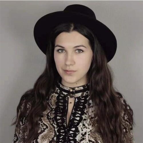 LUCKYLIANJI Retro Women Men Vintage 100% Wool Wide Brim Cap Fedora Panama Jazz Bowler Hat Black Knit Leather Band (57cm/adjust)