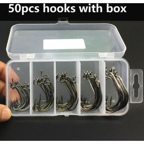 Mounchain 50 Pcs/Set Carbon Steel Fish Hook Baits Holder Fishing Hooks