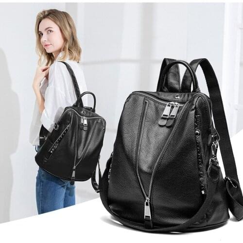 Backpack Fashion Simple Leather Handbag Wild Korean Small Fresh College Style Convenient Headphone Hole Anti-theft Backpack sh11