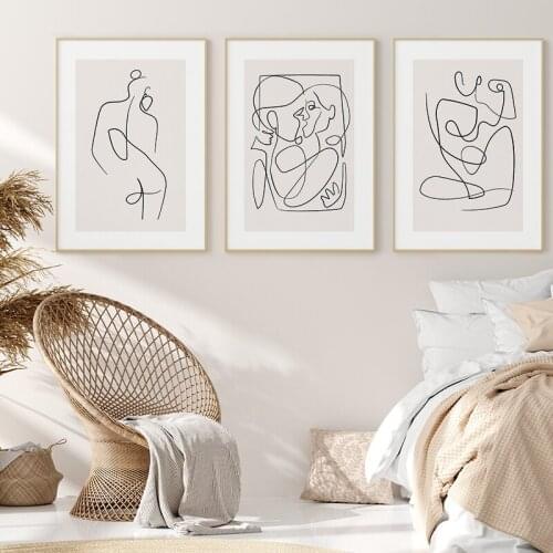 Scandinavian Abstract Line Poster Canvas Painting Print Women Body Kiss Wall Art Decorative Pictures For Living Room Home Decor