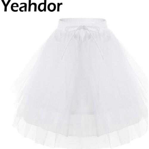 Girls Wedding Flower Girl Petticoat Elastic Hoopless 3 Layers A-line Underskirt Crinoline Slip Fluffy Petticoat White Skirt