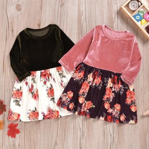 Spring Autumn Toddler Girl Dress Flower Print Long Sleeve Kids Dresses for Girls Princess Fashion Girls Clothes 1 to 5 Years