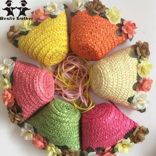 Wenjie brotherHand-knitted beach flower straw stalk purse rattan bag shoulder bag cute flower straw bag Mini Messenger woven bag