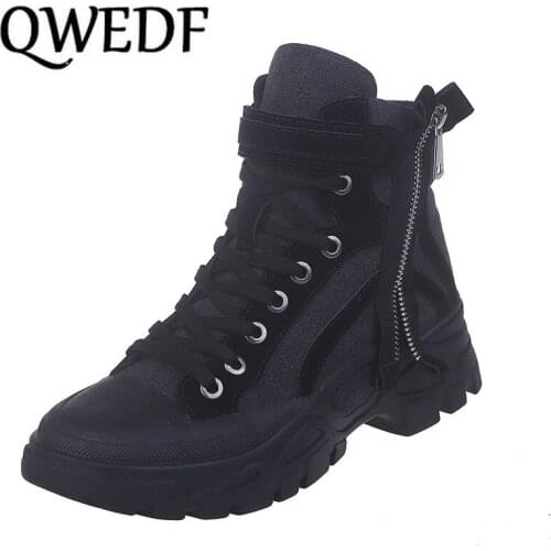 QWEDF 2019 Women Casual Shoes Espadrilles Platform Hidden Increasing Sneakers PU Leather Shoes Woman High Top Woman Shoes X9-59
