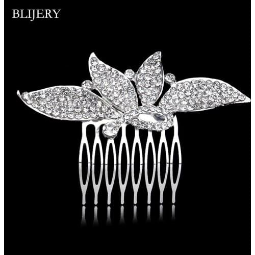 BLIJERY Sparkly Rhinestone Crystal Wedding Hair Combs for Women Charm Butterfly Bridal Hair Accessories Wedding Hair Jewelry
