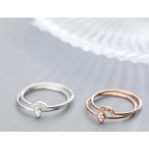 MIQIAO 925 Sterling Silver Ring Set For Women Rose Gold Color Female Fashion Sweet Double Drop-shaped Wedding Engagement Gift