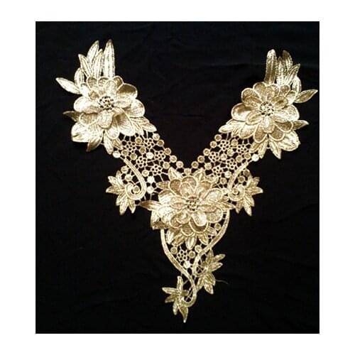 1Pcs/lot Exquisite embroidery 3D collar flower lace patch affixed to women clothing accessories blue/gold collar lace A1284