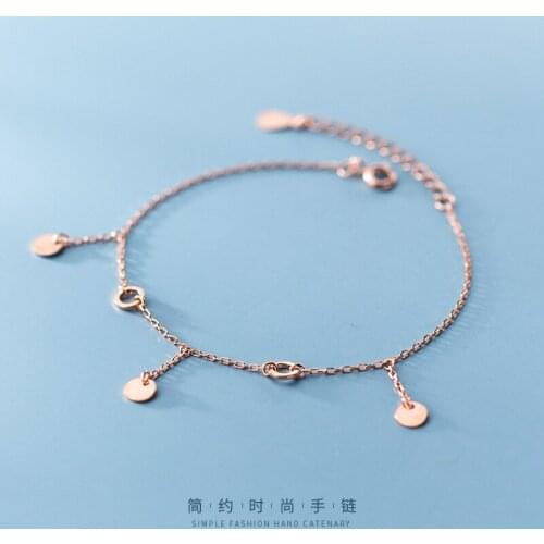 100% real. 925 Sterling silver Fine Jewelry Open Lucky Circle &Disc Coin Geometric Tassel Chain Bracelet GTLS924