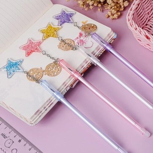 20pcs Lovely Star Pendant Gel Pen Online Celebrity Girl Pendant Signature Pen Student Stationery Black Full Needle Pen
