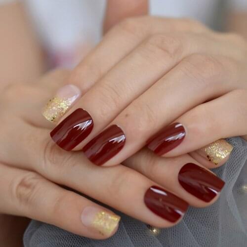 24Pcs Short Red Color Squoval Glitter Pink Mixed Nail Tips Wholesale Full Cover Nails Gels Nails False Nail