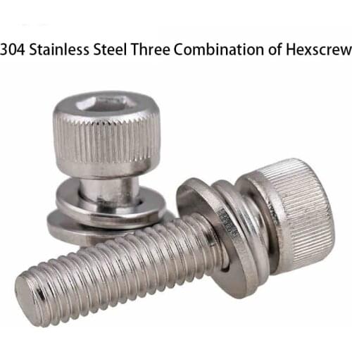 304 Stainless Steel Three Combination of Hexscrew Cylinder Head with Its Own Flat Pad Screw 50Pcs