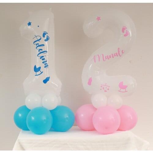 32inch Giant White Number Balloons With Customize Pink Blue Name Stickers Baby Boy Girl Shower 1st 2nd 3rd Birthday Party Decor