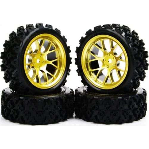 4Pcs 1/10 Rubber Rally Tires and Wheel Rim with 6mm Offset 12mm Hex Racing Off Road Car DHG+PP0487